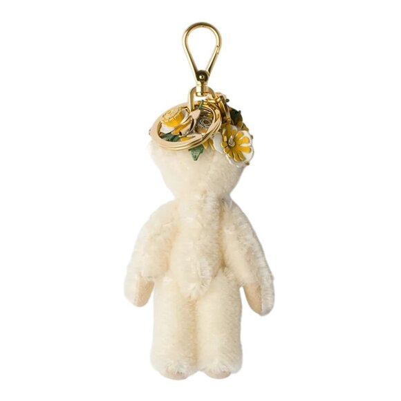 Prada Teddy Bear Bag Charm with Metal Ring in White - Picture 3 of 5